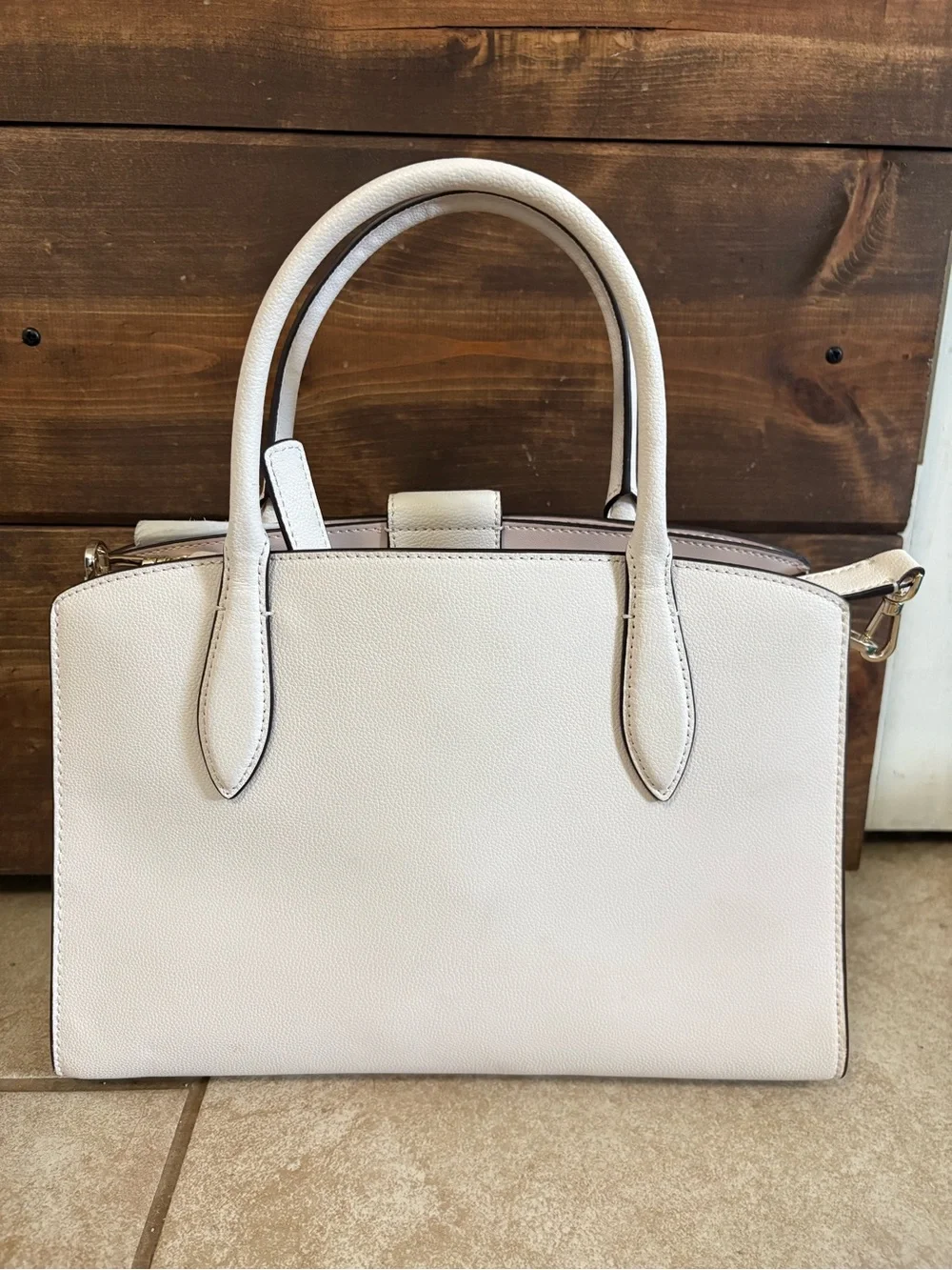 kate spade White Pebbled Leather Satchel with Gold Hardware